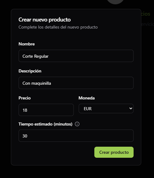 Modal crear servicio