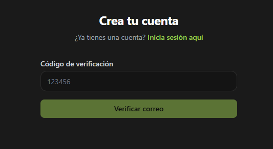 Pantalla para ingresar el código de verificación